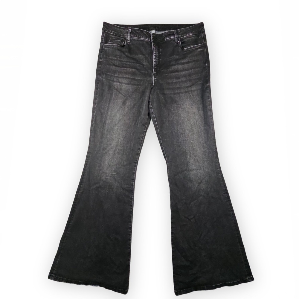 KUT from the Kloth Ana Jeans Womens 18 Black High Rise Fab Ab Super Flare Grunge